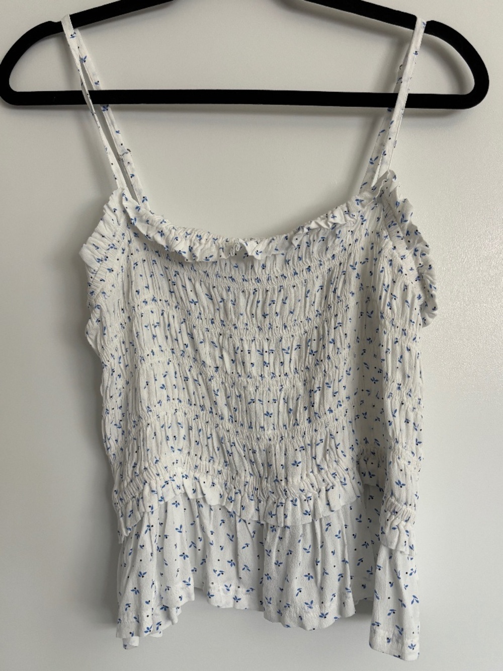 Free Assembly Breezy Ruffle Tank White Blue Floral Girls 12-14 Spaghetti Straps